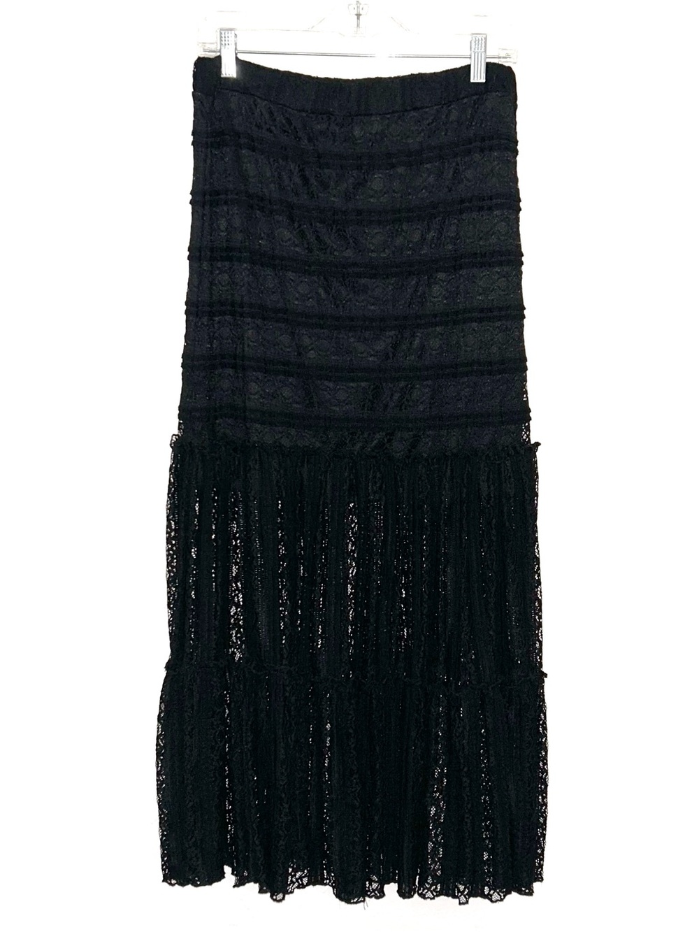 Women's Black Lace Fringe Maxi Skirt